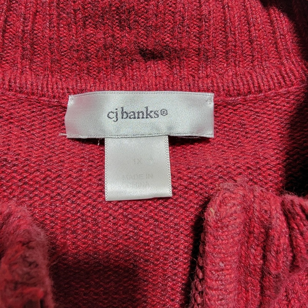 Vintage CJ Banks Christmas Sweater Patchwork Holiday Reindeer‎ Snowflake Zip 1X - Picture 3 of 6